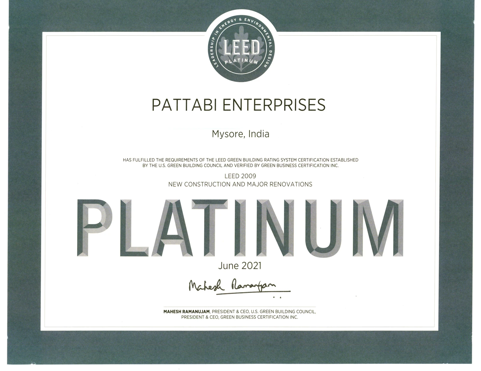 LEED Platinum Certification